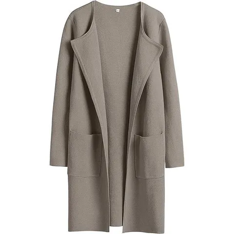 Dames Mode Revers Half Lang Mantel Effen Kleur Lange Mouw Open Voorzijde Jas Met Zakken Casual Losjes Bovenkleding