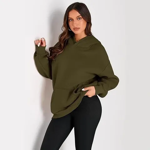 Women Loose Hooded Sweatshirt Casual Sports Long Sleeve Pullover Oversized Warm Polyester Top Hoodie For Autumn Winter