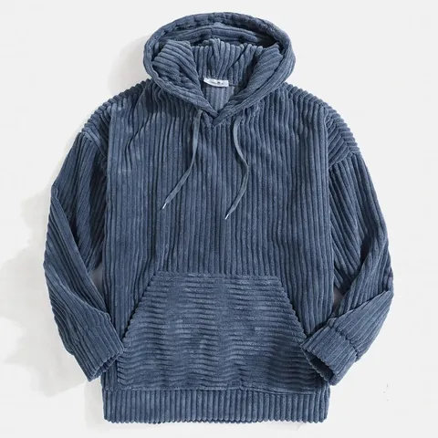 Felpa con Cappuccio in Velluto a Coste da Uomo Stile Occidentale Tinta Unita Manica Lunga Top Largo Casual Autunno Inverno