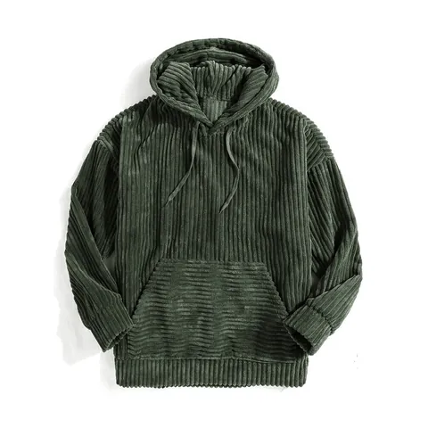 Felpa con Cappuccio in Velluto a Coste da Uomo Stile Occidentale Tinta Unita Manica Lunga Top Largo Casual Autunno Inverno