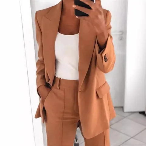 Chaqueta Blazer de Solapa para Mujer Ajuste Entallado Color Sólido Manga Larga Casual Negocios Oficina Chaqueta de Traje Top