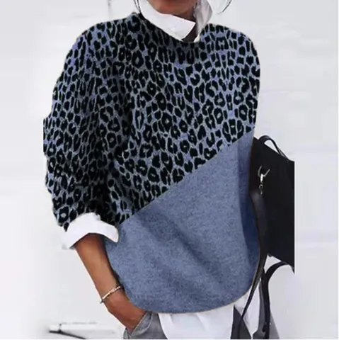 Women Vintage Printed Long Sleeve T-Shirt Loose Fit Casual Round Neck Polyester Graphic Tee Leopard Dandelion Patchwork Top