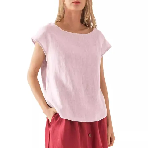 Γυναικείο Casual Λινό T-Shirt με Κοντό Μανίκι Μονόχρωμο Στρογγυλή Λαιμόκοψη Χαλαρή Εφαρμογή Τοπ Καλοκαιρινό Αναπνεύσιμο