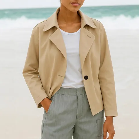 Chaqueta Blazer Corta Casual Elegante para Mujer Color Sólido Otoño Invierno Solapa Botón Único Top de Poliéster