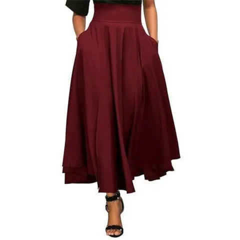 Jupe Longue Femme Ligne A Taille Haute Style Workwear Couleur Unie Grande Amplitude Avec Poches et Lacets Arrière Noeud