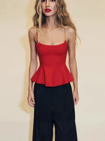 Dames Sexy Spaghetti Bandjes Peplum Top Elegant Effen Kleur Mouwloos Polyester Camisole Voor Zomer Dagelijks Feest Date Top