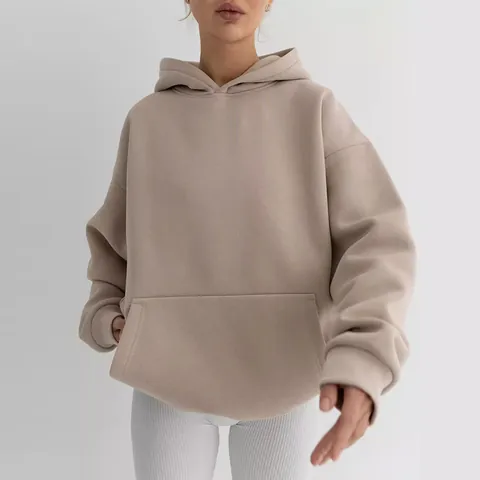 Women's Oversized Solid Color Hooded Sweatshirt Loose Fit Long Sleeve Casual Pullover Hoodie Top With Pocket For Women Fashion