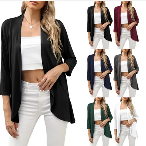 Cardigan da Donna Casual Tinta Unita Patchwork Orlo con Volant Aperto Davanti Blusa Top Dolce Moda Capispalla