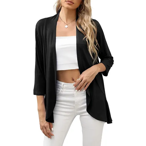Cardigan da Donna Casual Tinta Unita Patchwork Orlo con Volant Aperto Davanti Blusa Top Dolce Moda Capispalla