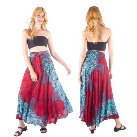 Women's Bohemian Mandala Floral Print Maxi Skirt High Waist Smocked Swing Beach Bottoms Casual Summer Vacation Long Skirt