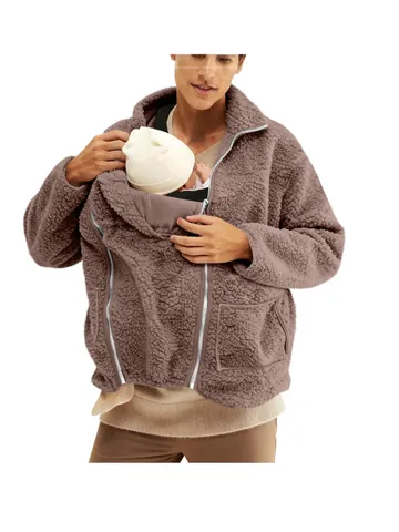 Felpa con Cappuccio Invernale a Canguro per Genitori Giacca in Pile Sherpa Spessa Tinta Unita con Tasca Frontale Porta Bebè
