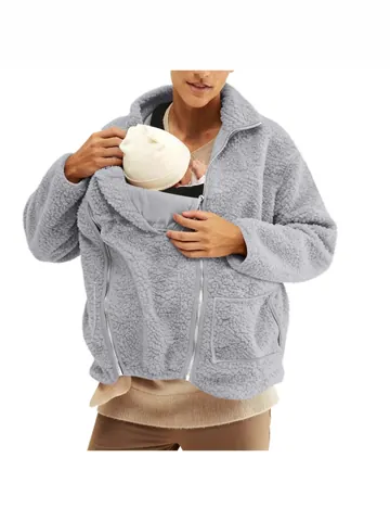 Felpa con Cappuccio Invernale a Canguro per Genitori Giacca in Pile Sherpa Spessa Tinta Unita con Tasca Frontale Porta Bebè