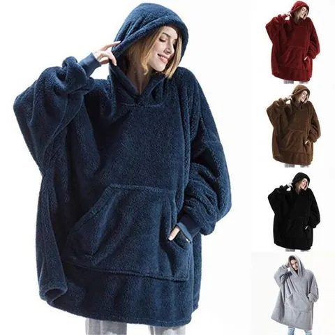 Manta Sudadera Gigante Con Capucha Para Mujer Hombre Vellón Sherpa Ultra Suave Cálida Sudadera Con Capucha Con Bolsillo Delantero