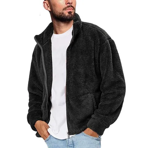Giacca in Pile da Uomo con Cappuccio Tinta Unita Misto Lana Calda Comoda Cardigan con Cerniera Moda Casual Felpa Cappotto Top