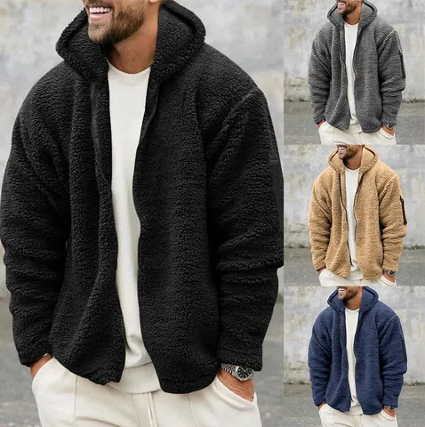 Heren Winter Verdikt Polar Fleece Hoodie Jas Casual Effen Kleur Ruime Pasvorm Rits Hoodie Top Warm Huiskleding