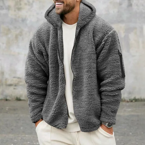 Heren Winter Verdikt Polar Fleece Hoodie Jas Casual Effen Kleur Ruime Pasvorm Rits Hoodie Top Warm Huiskleding