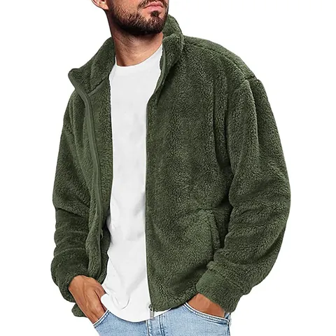 Giacca in Pile da Uomo con Cappuccio Tinta Unita Misto Lana Calda Comoda Cardigan con Cerniera Moda Casual Felpa Cappotto Top