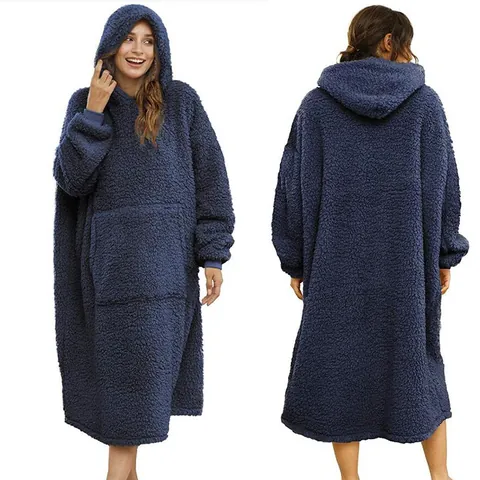 Felpa con Cappuccio Coperta Indossabile Oversize Lunga Sherpa Fleece TV Coperta con Tasca Gigante Caldo Morbido Pullover Top