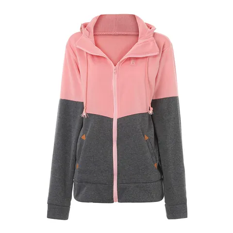 Chaqueta con Capucha Casual para Mujer Bloque de Color Forrada en Polaire Sudadera de Manga Larga Cremallera Doble Top