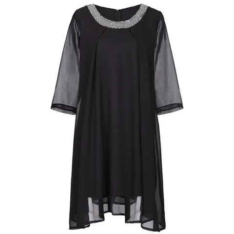 Damen Elegant Chiffon Kleid Rundhals Pailletten 3/4 Ärmel Übergröße Lagiger Saum Midi Kleid Top And Bottom Für Party Bankett