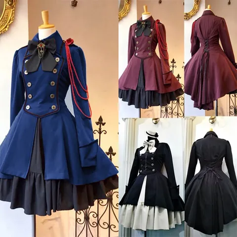 Renaissance Vintage Long Sleeve Ruffled Cosplay Dress Gothic Lolita Bow Double-Breasted Fluffy Skirt Party Gown For Women