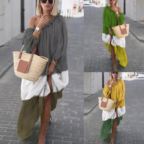 Γυναικείο Μάξι Φόρεμα Ethnic Vintage Στυλ Πάτσγουορκ Μεγάλο Μέγεθος Έξωμοι Ώμοι Μακρυμάνικο Χαλαρή Γραμμή Πολυεστέρας Boho