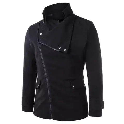 Heren Retro Asymmetrische Rits Mantel met Wol-Look Opstaande Kraag Lange Mouw Half-Lang Jas met Knopen Effen Kleur Herfst Winter Top
