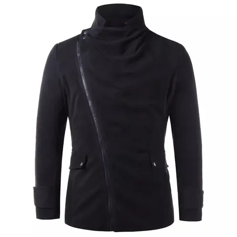 Heren Retro Asymmetrische Rits Mantel met Wol-Look Opstaande Kraag Lange Mouw Half-Lang Jas met Knopen Effen Kleur Herfst Winter Top