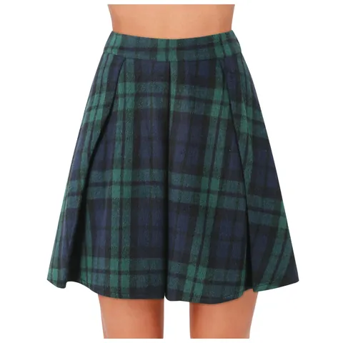 Women's High Waist Plaid Pleated Mini Skirt Retro Casual Tartan A-Line Skirt Fashion School Style Short Skirt