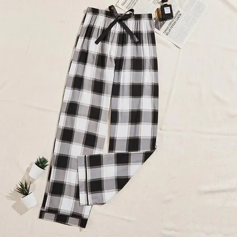 Women Plaid Pajama Pants Viscose Loose Wide Leg Loungewear With Bow Drawstring Elastic Waist Comfy Sleepwear Bottom