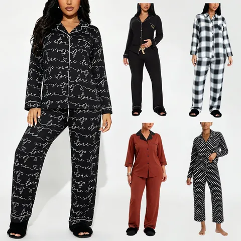 Women's Viscose Pajama Set Button Down Long Sleeve Top And Bottom Western Style Soft Breathable Nightwear Homewear