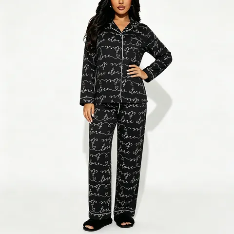 Women's Viscose Pajama Set Button Down Long Sleeve Top And Bottom Western Style Soft Breathable Nightwear Homewear
