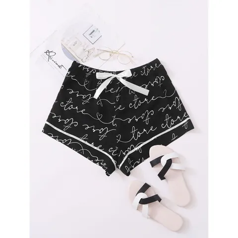 Women Viscose Pajama Shorts Thin Breathable Summer Loungewear Bottom Printed Plaid Leopard Sleepwear Shorts With Bow Decor