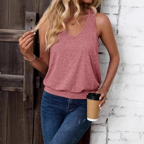 Damen Casual Ärmellos V-Ausschnitt Tanktop Einfarbig Baumwollmischung Sommer Top Mode Ärmellose Weste Damen Casual Täglich