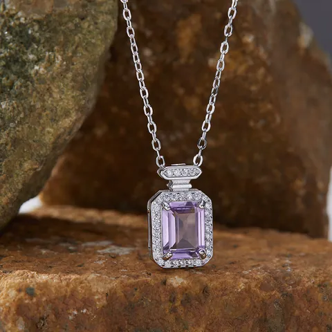 Emerald Cut Square Natural Gemstone Pendant Necklace 925 Sterling Silver Chain Elegant Topaz Amethyst Citrine Jewelry Gift