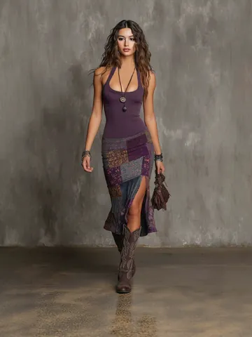 Women Bohemian 3D Digital Print Patchwork Halter Dress Sleeveless Slit Maxi Dress Slim Fit Sexy Summer Top And Bottom Set