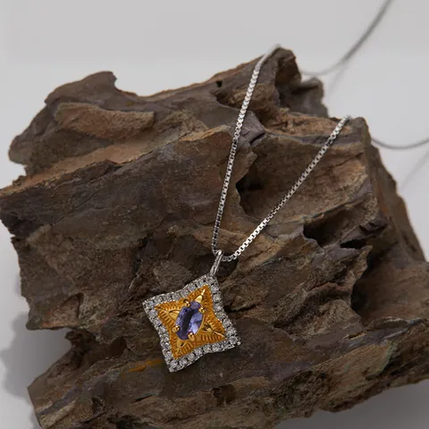 Collana con Pendente a Stella in Argento Sterling 925 Tanzanite Naturale Granato Diopside Orecchini a Stella con Strass Gioielli