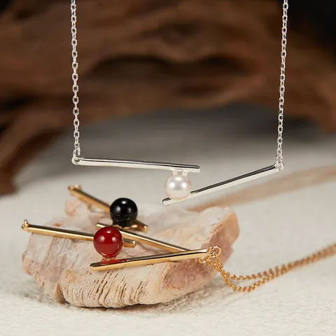 Minimalist 925 Sterling Silver Geometric Bar Pendant Necklace For Women Natural Freshwater Pearl Agate Clavicle Chain Jewelry