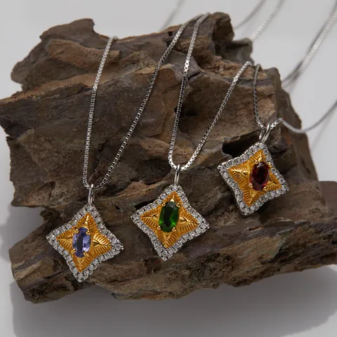 Collana con Pendente a Stella in Argento Sterling 925 Tanzanite Naturale Granato Diopside Orecchini a Stella con Strass Gioielli