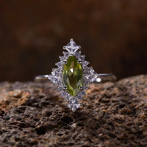 Anillo de Plata de Ley 925 Corte Marquesa con Piedras Preciosas Peridoto Topacio Granate Citrina Joyas Vintage de Strass para Mujer