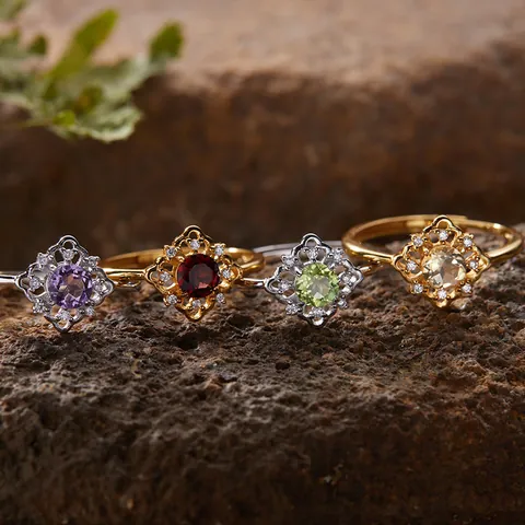 S925 Sterlingsilber Natürlicher Amethyst Citrin Peridot Granat Topas Ring Halskette Ohrringe Vintage Hohler Edelsteinschmuck Für Damen