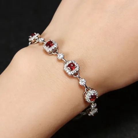 925 Sterling Silver Rhinestone Geometric Bracelet For Women Fashion Commuter Inlaid Gemstone Jewelry Adjustable Hand Chain Gift