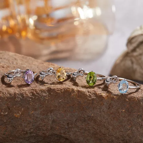 S925 Sterlingsilber Amethyst Citrin Peridot Granat Topas Schmetterling Schleife Ring Halskette Ohrringe Damen Schmuck GRA
