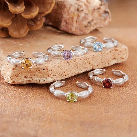 Natural Amethyst Citrine Garnet Topaz Peridot Ring S925 Sterling Silver Round Gemstone Adjustable Open Ring Women Jewelry