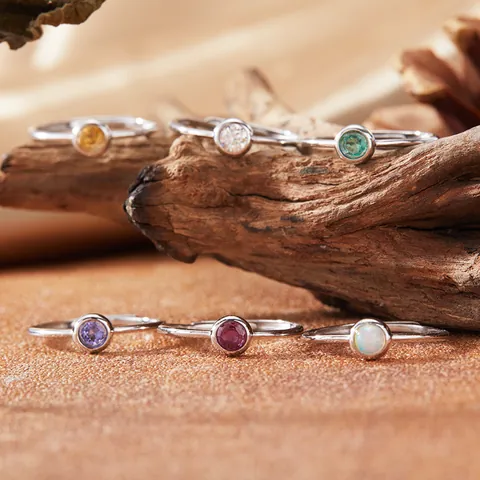 S925 Sterling Silver Natural Amethyst Citrine Garnet Bezel Inlaid Adjustable Open Ring For Women Sweet Geometric Jewelry