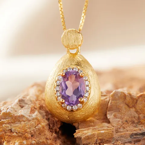 925 Sterling Silver Natural Amethyst Garnet Peridot Brushed Pendant Necklace Yellow Quartz Ring Elegant Jewelry For Women