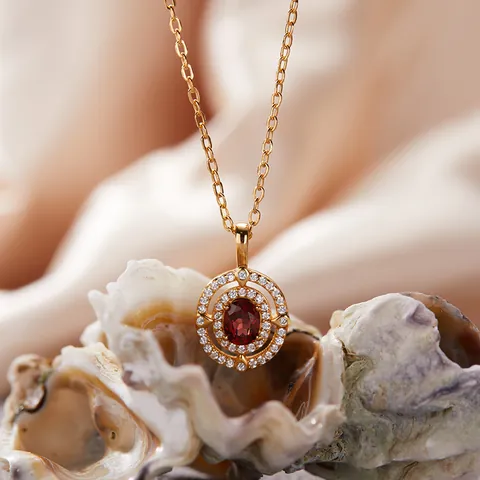 S925 Sterling Silver Natural Sapphire Garnet Topaz Diopside Gemstone Necklace Double Halo Oval Pendant Jewelry For Women