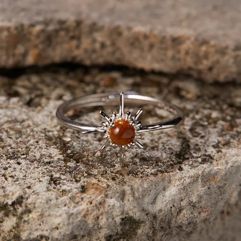 925 Sterling Silver Sunburst Open Ring For Women Natural Garnet Lapis Tiger Eye Turquoise Gemstone Inlaid Adjustable Ring Jewelry