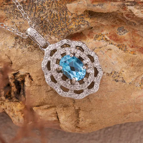 S925 Sterling Silver Natural Topaz Amethyst Garnet Citrine Diopside Pendant Necklace For Women Light Luxury Floral Jewelry