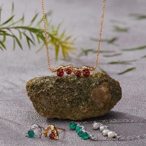 S925 Sterling Silver Natural Pearl Green Agate Garnet Necklace Pendant Gold Silver Plated Elegant Niche Jewelry For Women